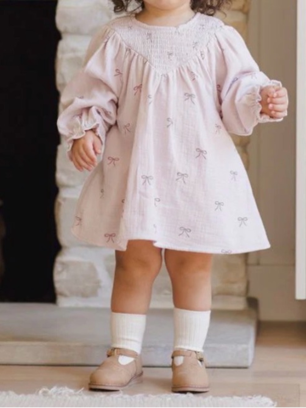 100% Cotton Quincy Mae Light Pink Smocked Bow Dress